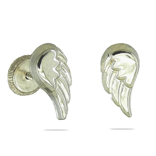 [4263B] 10MM  WHITE GOLD WINGS EARRINGS.SCREW BACK.