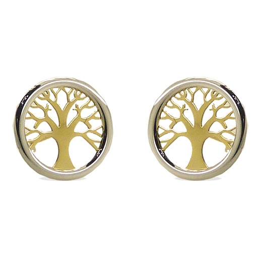 [4081] 8MM TWO TONE GOLD TREE OF LIFE STUD EARRINGS.