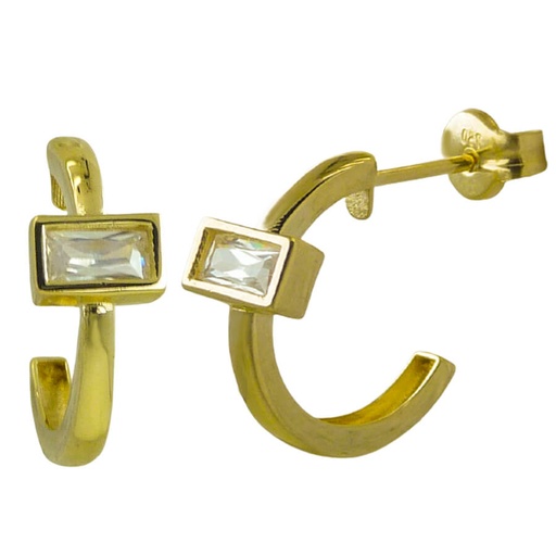 [4985] 13MM HOOP EARRINGS WITH 6x4MM BAGUETTE CZ.