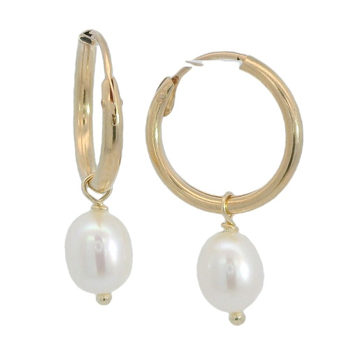 [4652] 13x1'5MM ROUND TUBE HOOP EARRINGS WITH FRESHWATER PEARL.