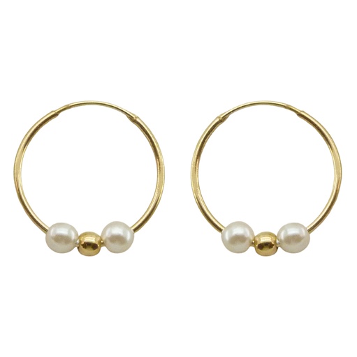 [5137] 14Xx1MM ROUND TUBE HOOP EARRINGS.TWO PEARLS AND GOLD BALL.