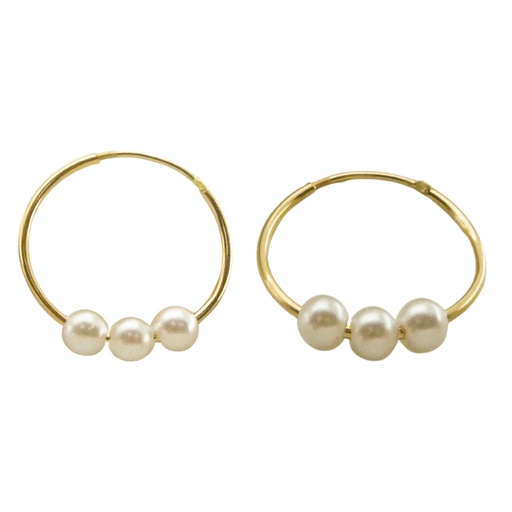 [5136] 14x1MM ROUND TUBE HOOP EARRINGS WITH THREE PEARLS.