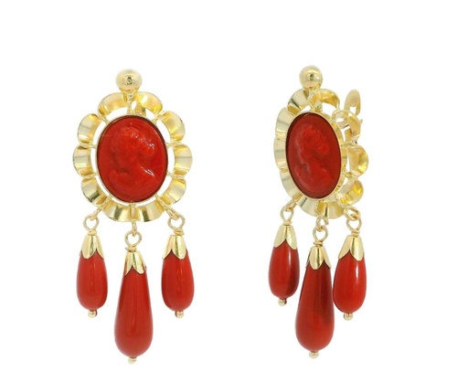 [7923C] PENDIENTES ARQUILLO 8x6MM 3 PERITAS COLOR CORAL.CATALAN