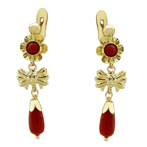 [8077C] PENDIENTES ARQUILLO COLOR  CORAL CON LAZO. CATALAN 28MM