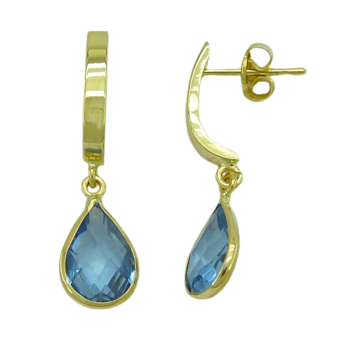 [3656A] 9X6MM AQUAMARINE COLOR CZ DANGLING EARRINGS.PUSH BACK.