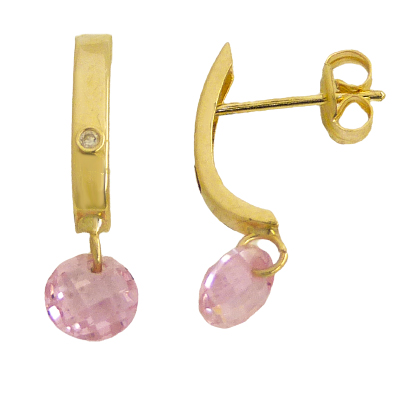 [4838R] PENDIENTES BANDA Y PIEDRA BRIOLET ROSA.PRESION.