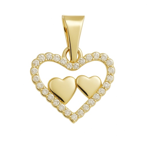 [4964] 12MM TWO TONE HEARTS PENDANT.