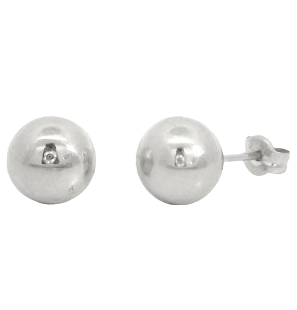 [6342/PB] 7MM BALL STUD EARRINGS.WHITE GOLD.PUSH BACK.