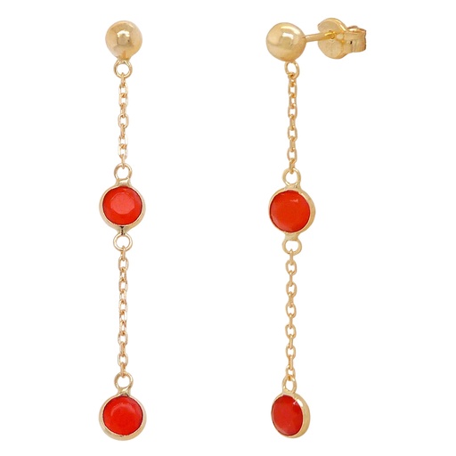 [5678R] RUBI COLOR CZ AND CHAIN EARRINGS.40MM.
