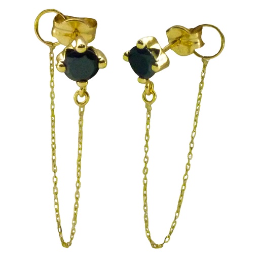 [5036N] 4MM BLACK CZ AND CHAIN EARRINGS.