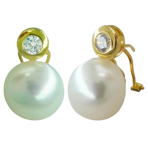 [1703] PENDIENTES CHATON 4MM Y PERLA 12MM.OMEGA Perla Cultivada