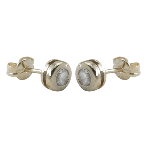 [1674B] PENDIENTES CHATON ORO BLANCO PIEDRA 4MM.PRESION