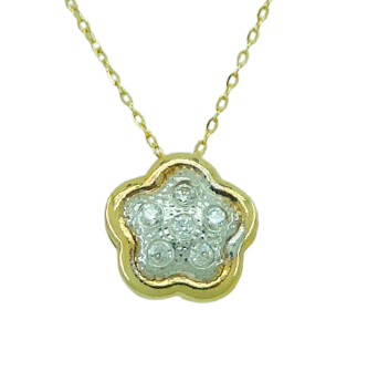 [3346/C] TWO TONE FLOWER PENDANT WITH CZ.8MM.