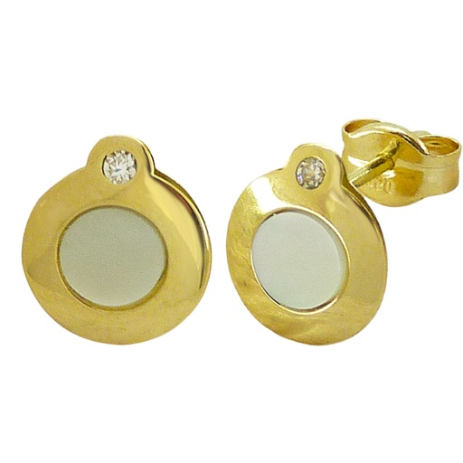 [5270] MOTHER OF PEARL ROUND STUD EARRINGS.PUSHBACK.