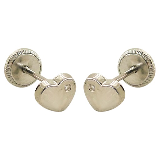 [B4668B] PENDIENTES CORAZON BRILLANTES  0.04CT TW .6MM.TORNILLO ORO.BLANCO