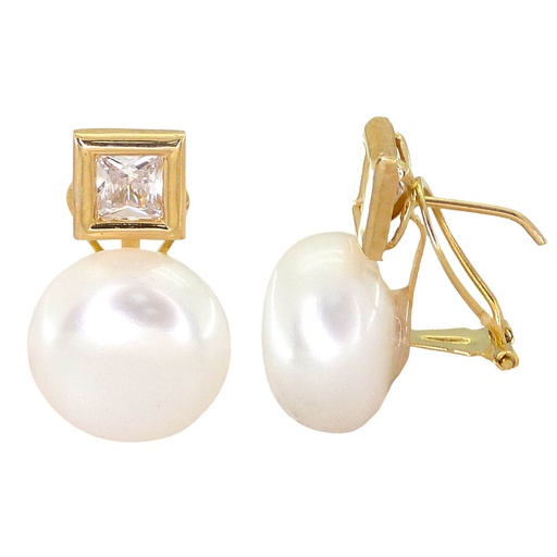 [2315/O] 12MM BUTTOM PEARL OMEGA BACK EARRINGS.
