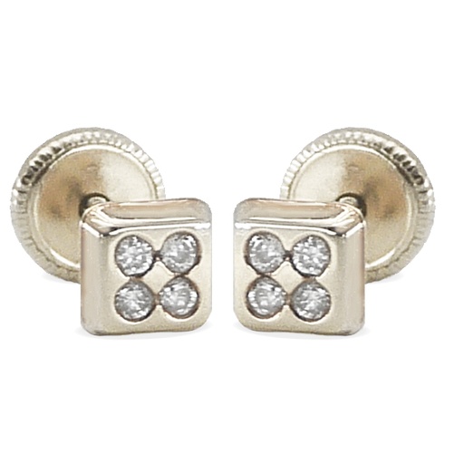[1841B] WHITE GOLD SQUARE STUD EARRINGS.SCREW BACK.