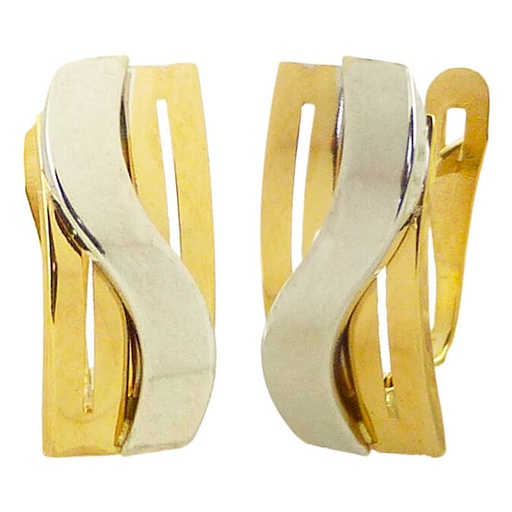 [5374] 12x6MM TWO TONE CURVED BANDS EARRINGS.LEVERBACK.