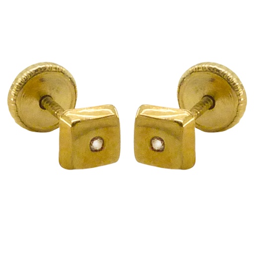 [2518] SQUARE STUD EARRINGS.1.10 DIAMONDS.SCREW BACK.