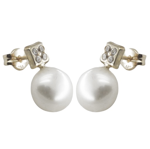 [2324B] PENDIENTES TU Y YO ORO BLANCO CUADRADOS CON PERLA DE 7/7'5MM. Perla Cultivada