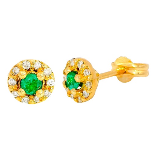 [B4157E] EMERALD EARRINGS WITH 20 1MM DIAMONDS H-SI 0.10 CT TW.