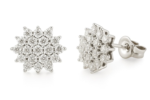 [B4177P/0.13] PRONG SETTING WHITE GOLD EARRINGS WITH 38 DIAMONDS H-SI 0.12 CT TW.