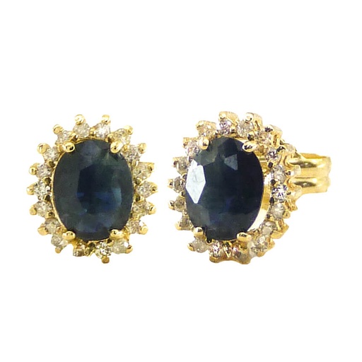 [B4169Z] PENDIENTES CUAJO ZAFIRO OVAL 6x4 36 BRILLANTES 0.80MM H-SI 0.11 CT TW