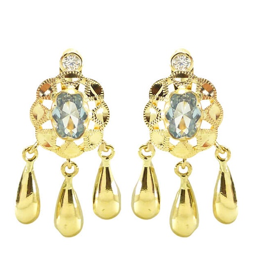 [7921A] PENDIENTES CUBANA PIEDRA 6x4MM COLOR AGUAMARINA Y  3 LAGRIMAS.CATALAN.20MM.