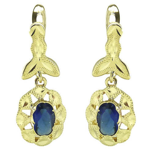 [7707Z] PENDIENTES CUBANA PIEDRA DE 6x4MM COLOR ZAFIRO,CON MOSCA. 22MM.