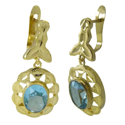 [7732A] PENDIENTES CUBANA PIEDRA DE 8x6MM COLOR AGUAMARINA,CON MOSCA. 22MM.