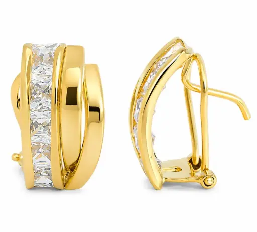 [3102] PENDIENTES BANDAS BICOLOR Y CIRCONITAS CARRE.OMEGA.