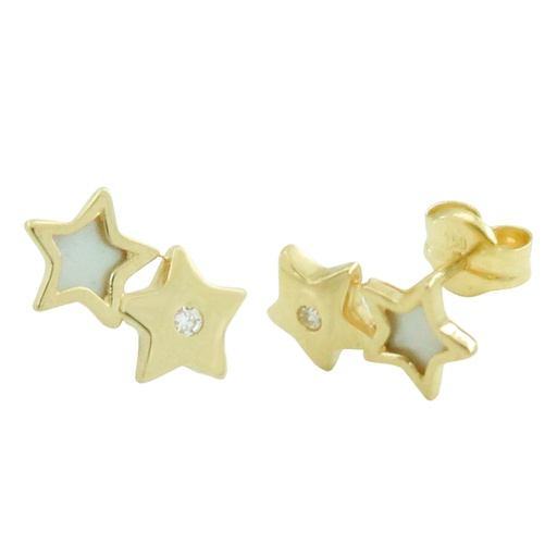 [5821] PENDIENTES DOBLE ESTRELLA CIRCONITAS Y NACAR.10x5MM.