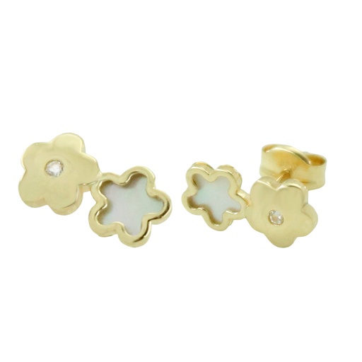 [5822] PENDIENTES DOBLE FLOR CIRCONITAS Y NACAR 10x5MM.