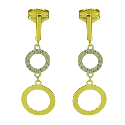 [5122] 25MM TWO TONE GOLD DANGLING EARRINGS.TWO CIRCLES.