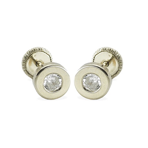 [1027B] PENDIENTES "DONUT" ORO BLANCO CIRCONITAS 4MM.TORNILLO.