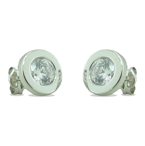 [1029B] PENDIENTES "DONUT" ORO BLANCO CIRCONITAS 8MM.PRESION.