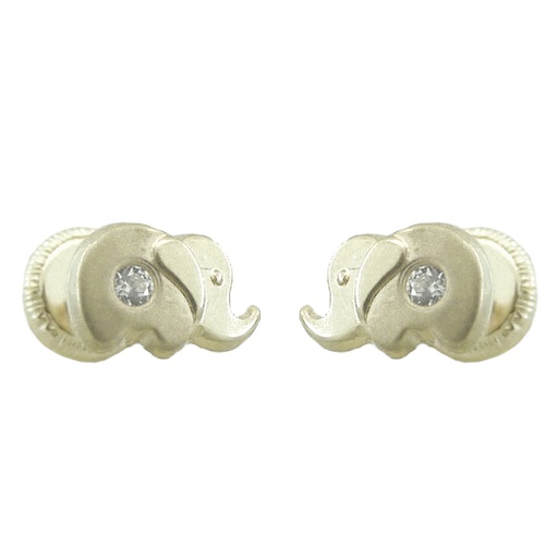 [9761B] PENDIENTES ORO BALNCO ELEFANTE Y CIRCONITAS. 7MM.TORNILLO.