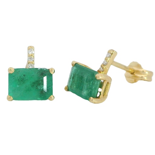 [B4158E] 7x5 MM EMERALD EARRINGS WITH 6 1MM DIAMONDS H-SI 0.03 CT TW