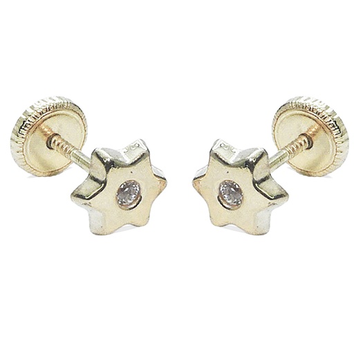 [3372B] 5'5MM STAR STUD EARRINGS.WHITE GOLD.SCREW BACK.