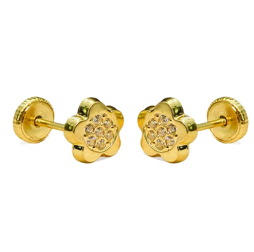 [3385] 7MM FLOWER STUD EARRINGS WITH CZ.