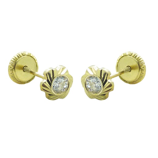[9843] PENDIENTES FLOR TALLADA 5MM CON CIRCONITA DE 3MM.ROSCA.