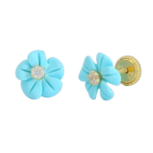 [2679] FLOWER STUD EARRINGS.TURQUOISE COLOR.SCREW BACK.