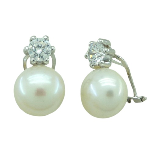 [3600B] 5MM CZ  AND 12MM FRESHWATER PEARL EARRINGS.OMEGA BACK.