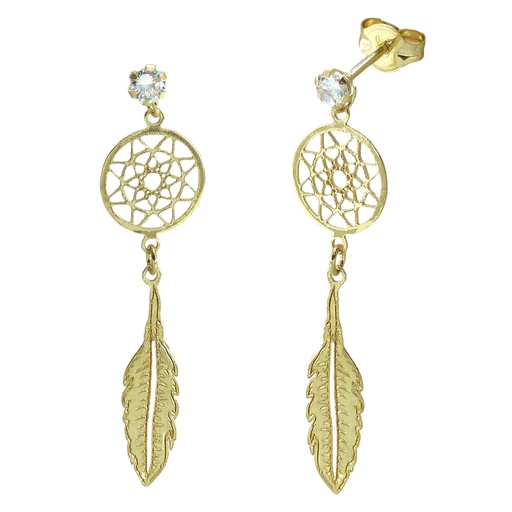 [5474] ONE FEATHER DREAM CATCHER EARRINGS. 25MM.