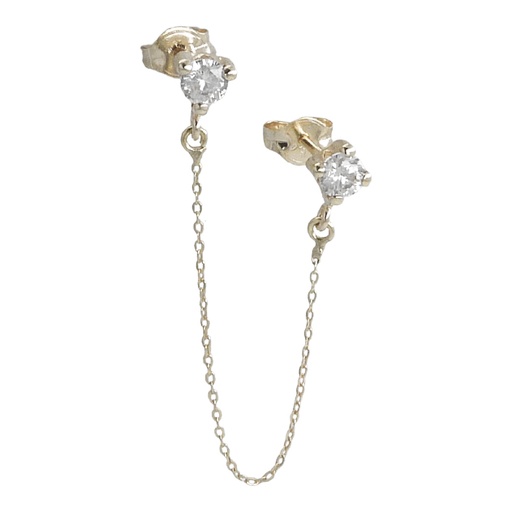 [5007B] SINGLE EARRING WITH CZ AND CHAIN.WHITE GOLD.