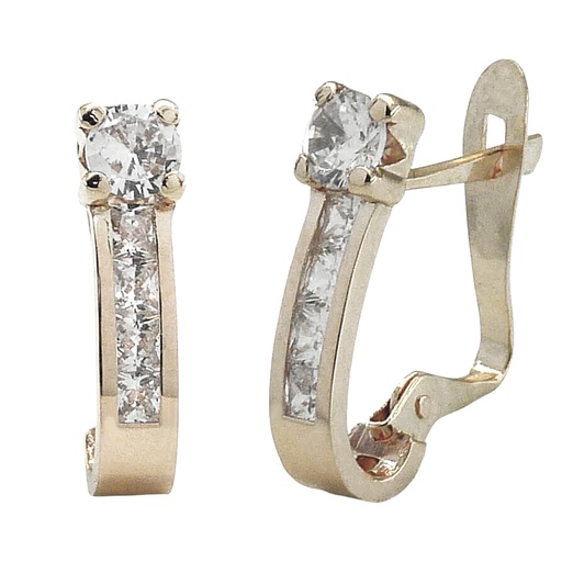 [5601B] WHITE GOLD CZ CLAW EARRINGS.CATALAN BACK.