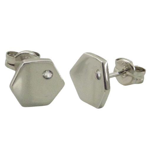 [4475B] 8MM HEXAGON STUD EARRINGS.WHITE GOLD.