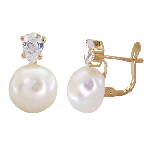 [2313] PENDIENTES LAGRIMA CIRCONITA 6MM Y PERLA BOTON 10MM.CATALAN. Perla Cultivada