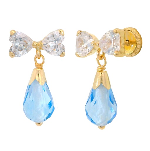 [6048A] PENDIENTES LAZO DOS CORAZONES 4x4MM Y  PERITA CRISTLA COLOR AGUAMARINA.