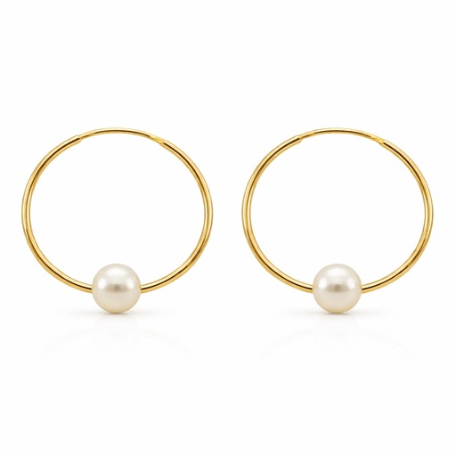 [5135] 14x1MM ROUND TUBE HOOP EARRINGS WITH ONE PEARL.